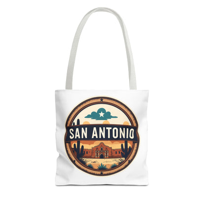 San Antonio Vintage Badge Tote Bag — Retro Texas Travel Market Tote