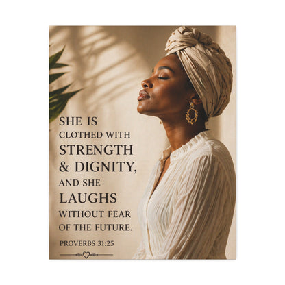 Proverbs 31:25 Stretched Canvas – Strength & Dignity Wall Art