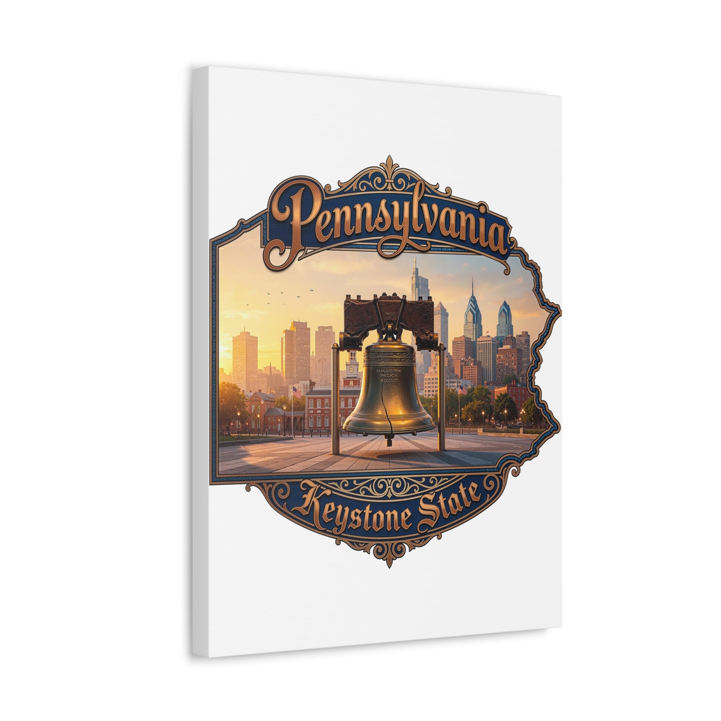 Pennsylvania Keystone State Canvas Wall Art – Liberty Bell & Philadelphia Skyline