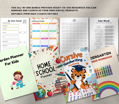 Kids Activity PLR Bundle | Editable Canva Printable Worksheets & Learning Games for Children