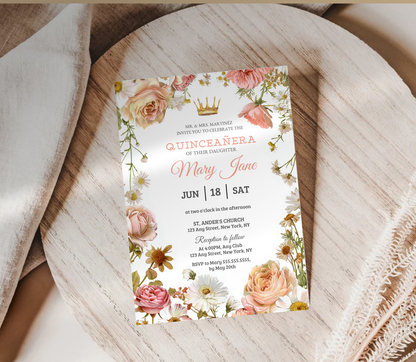Quinceañera Invitation Template | Editable Canva Quince Party Invite Design Printable & Digital