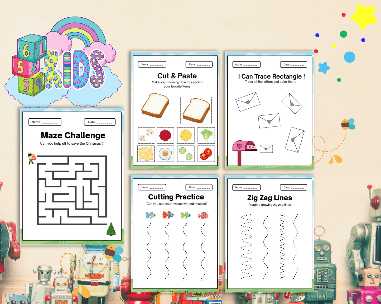 Early Learners Cutting & Tracing Worksheets | Printable Fine Motor Skills Activities for Kids