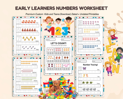 Early Learners Numbers Worksheet | Printable Number Tracing, Counting & Math Activities for Kids