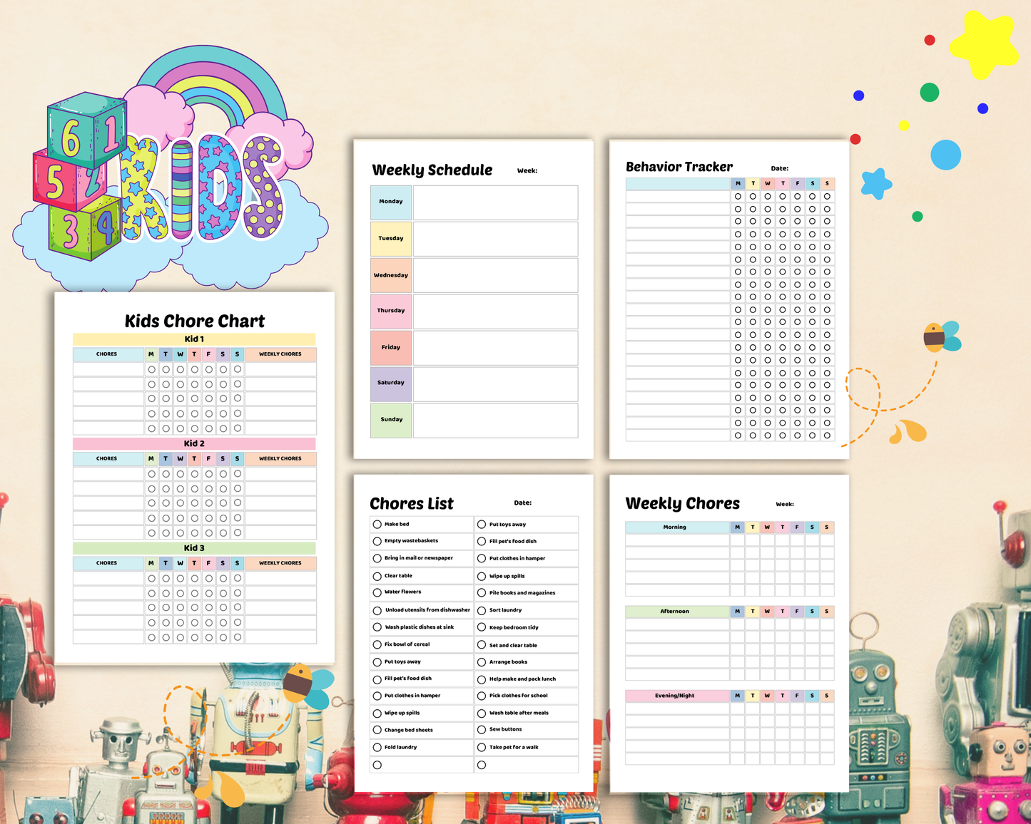 Chore Chart for Kids | Printable Daily & Weekly Responsibility Chart for Routine & Good Habits