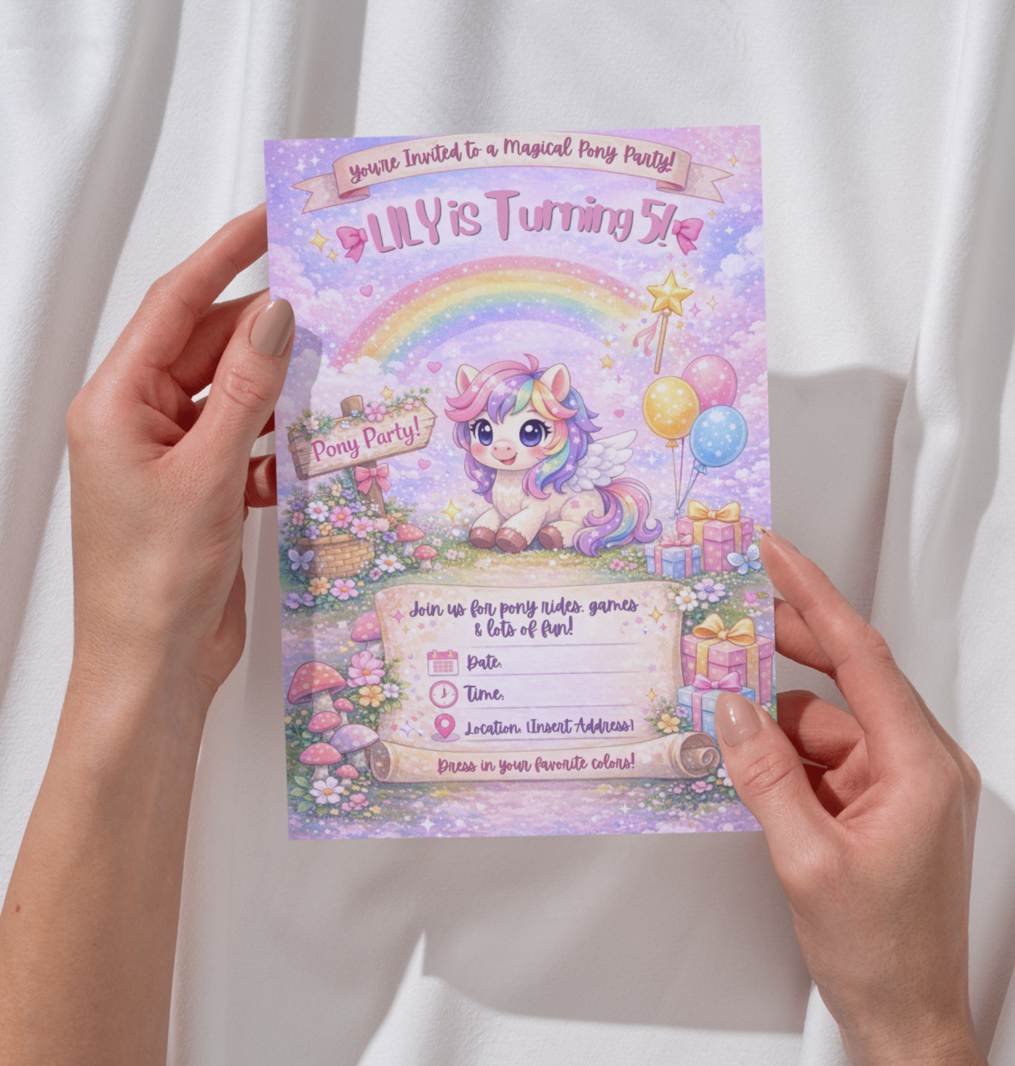 Pony Birthday Invitation Template | Editable Kids Horse Party Invite