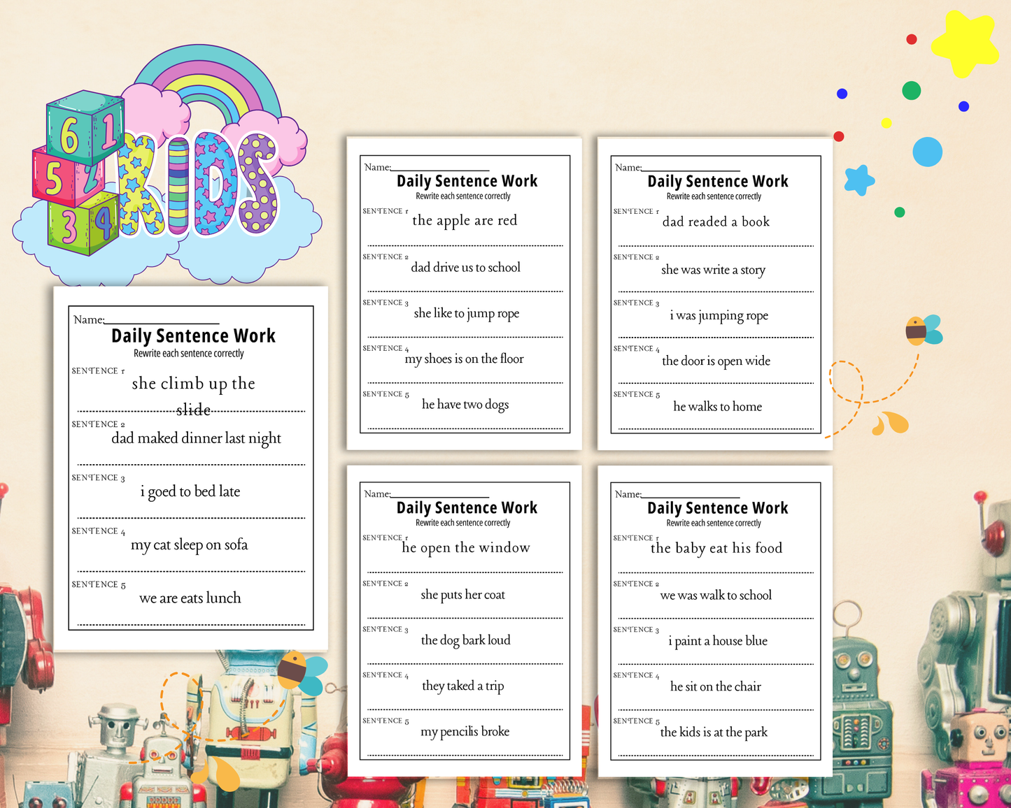 2nd Grade Fixing Sentences Worksheets | Printable Grammar & Sentence Correction Activities for Kids