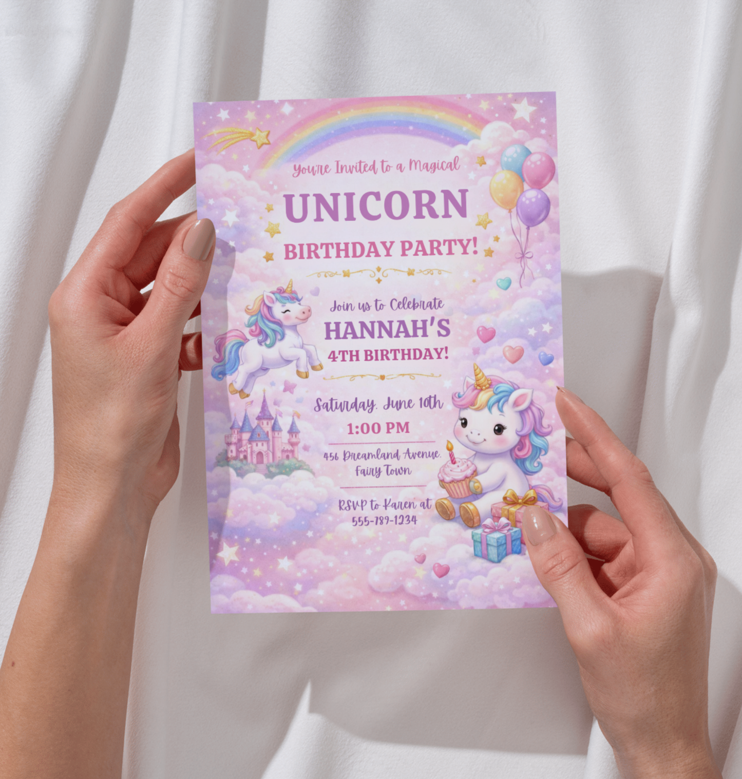 Unicorn Birthday Invitation Template | Editable Kids Magical Party Invite