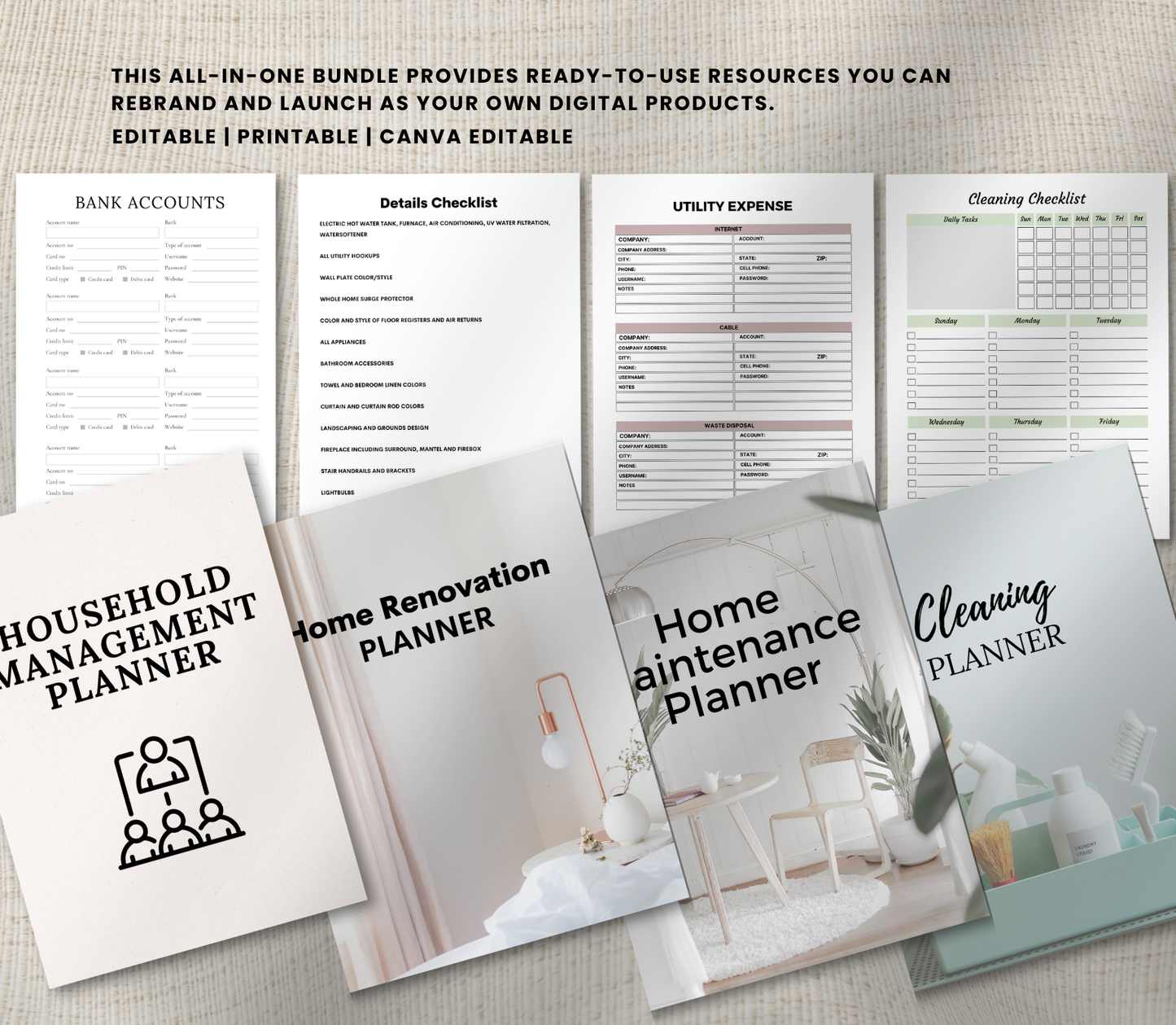 Home & Property PLR Bundle | Editable Canva Real Estate & Home Organization Templates