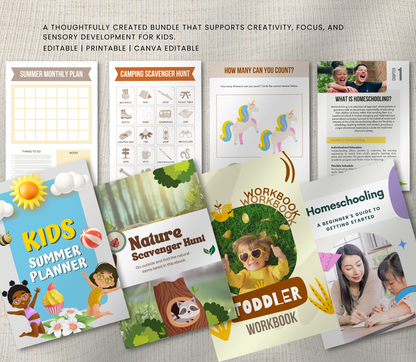 5-in-1 Sensory Kids & Moms Activity Bundle PLR | Editable Canva Templates for Learning & Fun