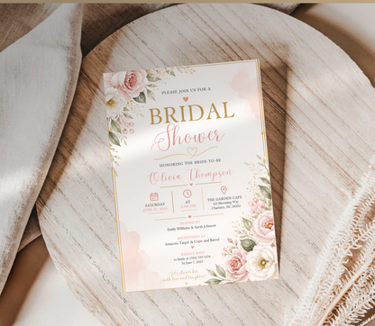 Bridal Shower Invitation Template | Editable Canva Wedding Shower Invite Design Printable & Digital