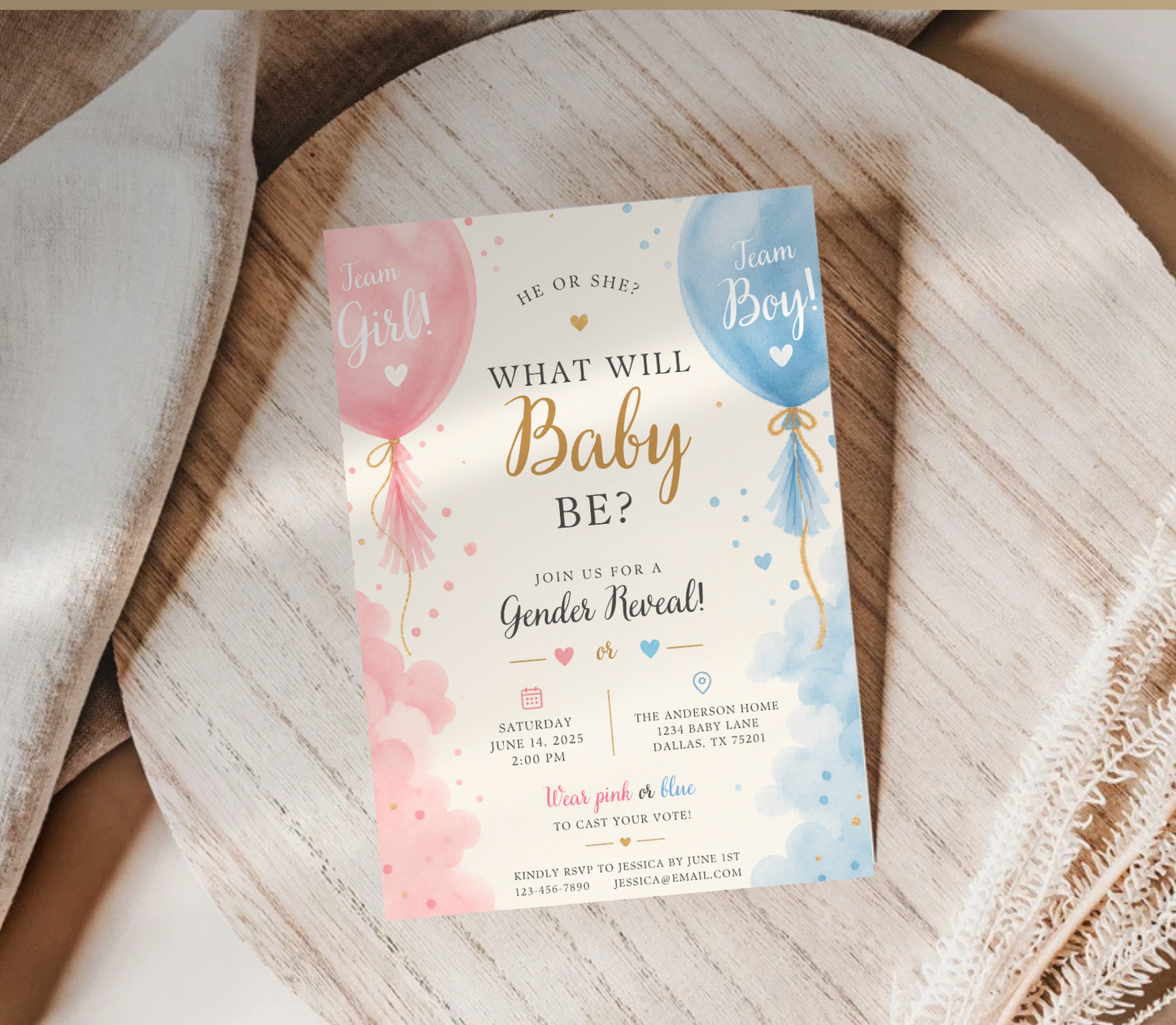 Baby Reveal Invitation Template | Editable Gender Reveal Party Invite Canva Template
