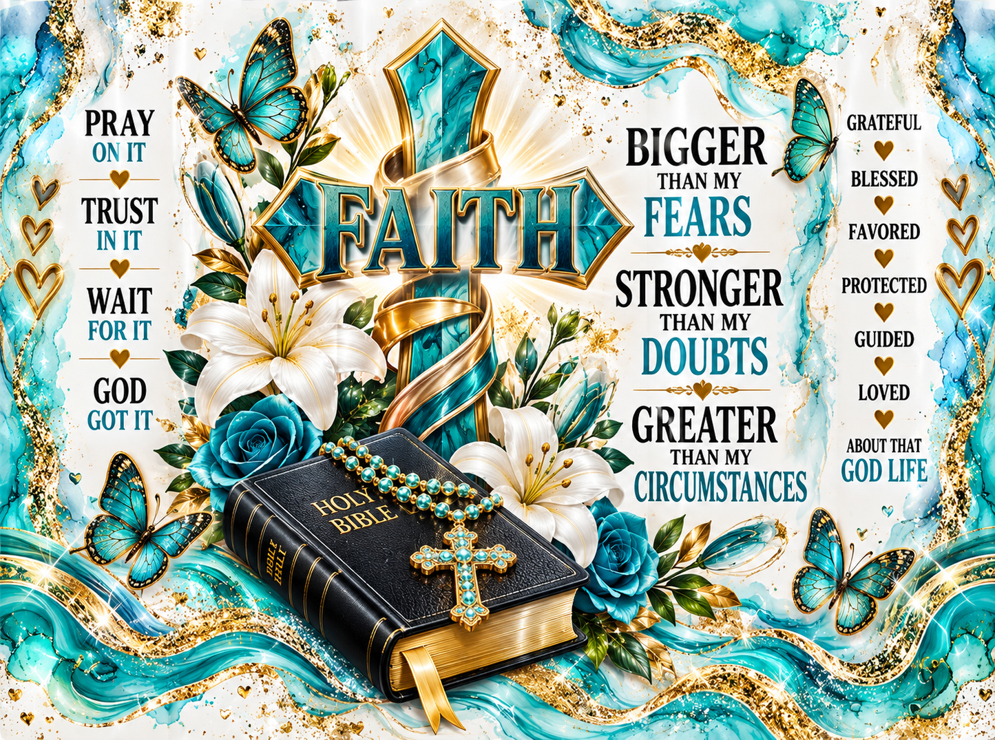 Faith 40oz Vacuum Tumbler — Inspirational Christian Travel Cup with Cross & Bible Design