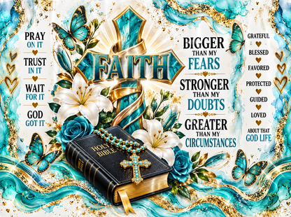 Faith 40oz Vacuum Tumbler — Inspirational Christian Travel Cup with Cross & Bible Design