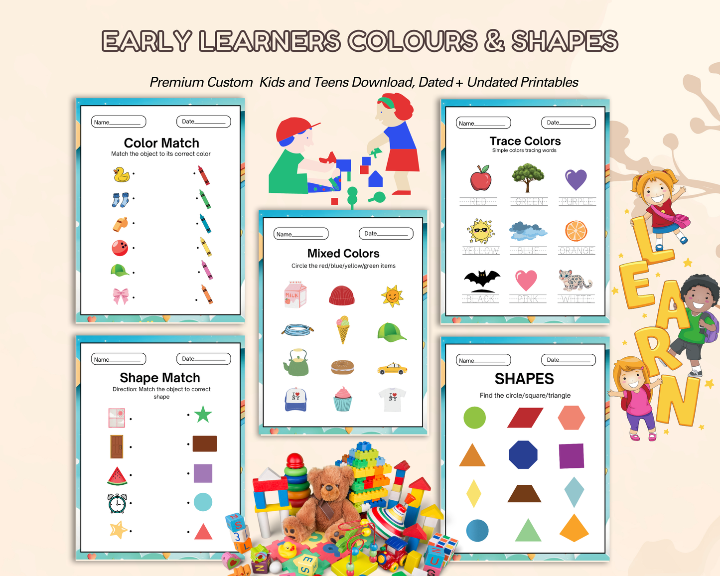 Early Learners Colours & Shapes Worksheets | Printable Preschool Learning Activities for Kids