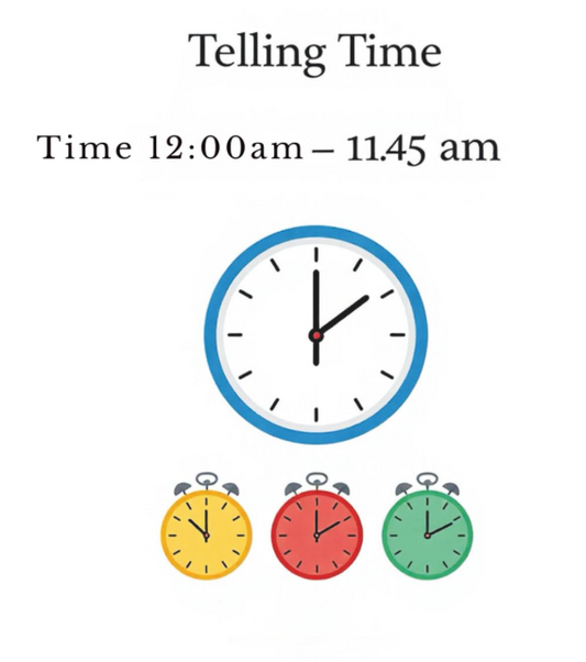 Telling Time (12:00 am – 11:45 am)