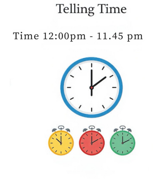 Telling Time (12:00 pm – 11:45 pm)