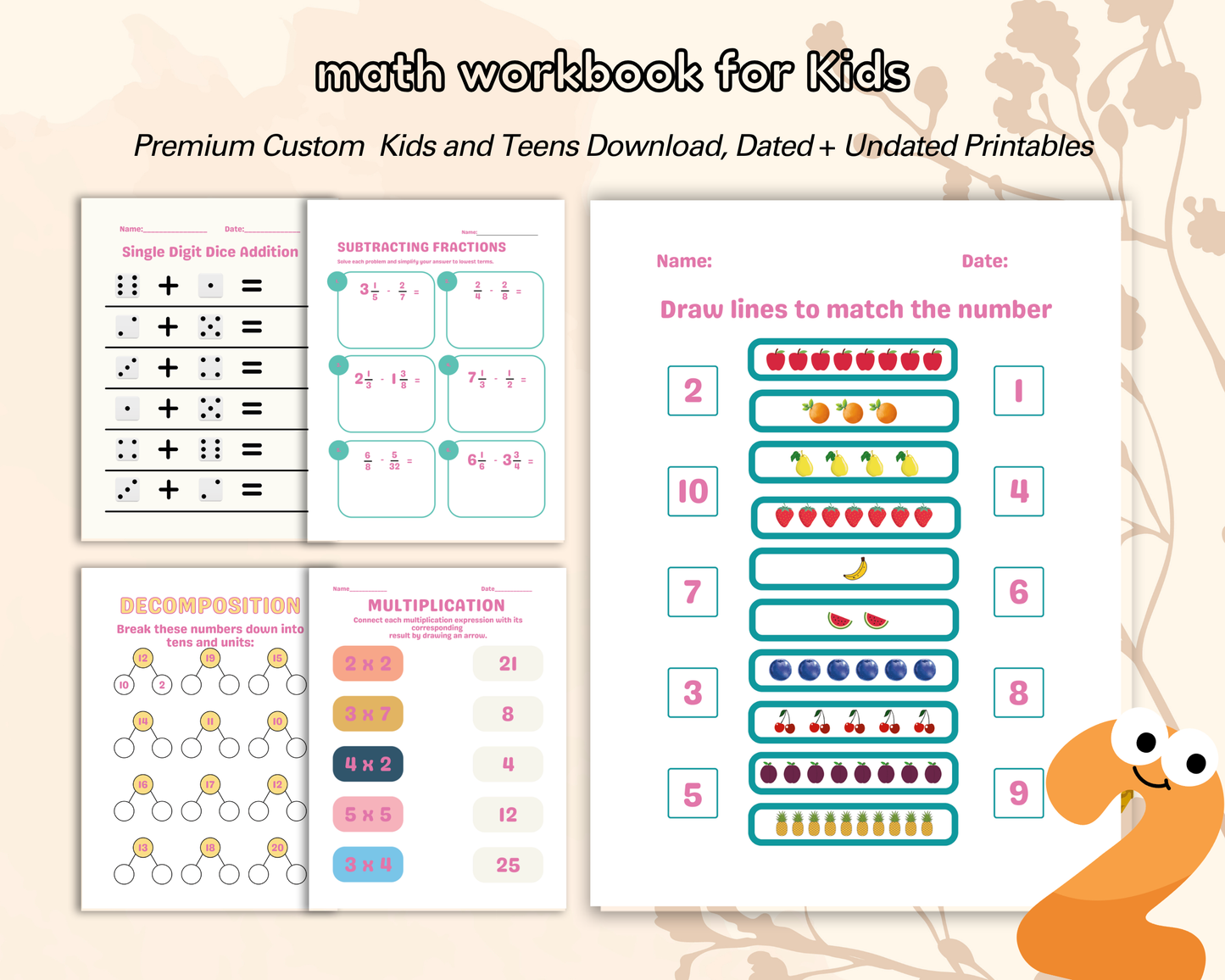 Math Workbook for Kids | Printable Math Worksheets for Addition, Subtraction & Early Learning Practice