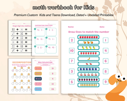 Math Workbook for Kids | Printable Math Worksheets for Addition, Subtraction & Early Learning Practice