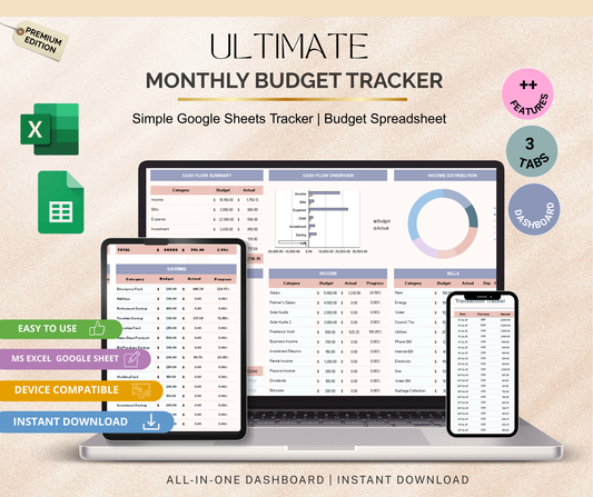 Monthly Budget Tracker Spreadsheet | Income & Expense Google Sheets Finance Planner