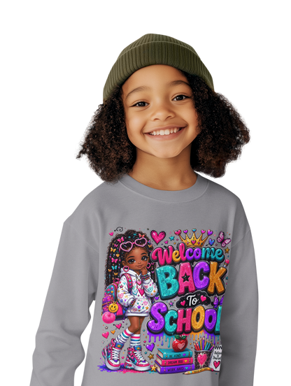 Welcome Back to School Toddler Sweatshirt — Cute African American Girl School Outfit