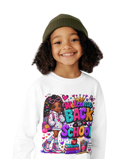 Welcome Back to School Toddler Sweatshirt — Cute African American Girl School Outfit